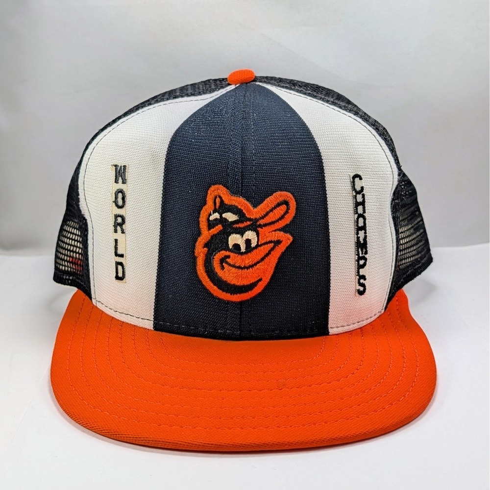 VTG‎ 80s Baltimore Orioles Snapback Mesh Cap Hat Lucky Stripes AJD World Champs